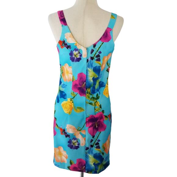 Dawn Joy USA Blue Yellow Purple Bodycon Vintage Dress Very Nice Size 7 8 - Picture 3 of 4